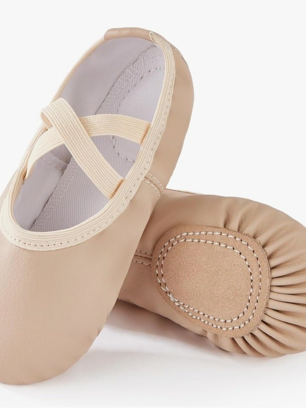 Kids Beige Ballet Flats  - Soft Slip-On Dance Shoes Little Kid Size 11 EU 28